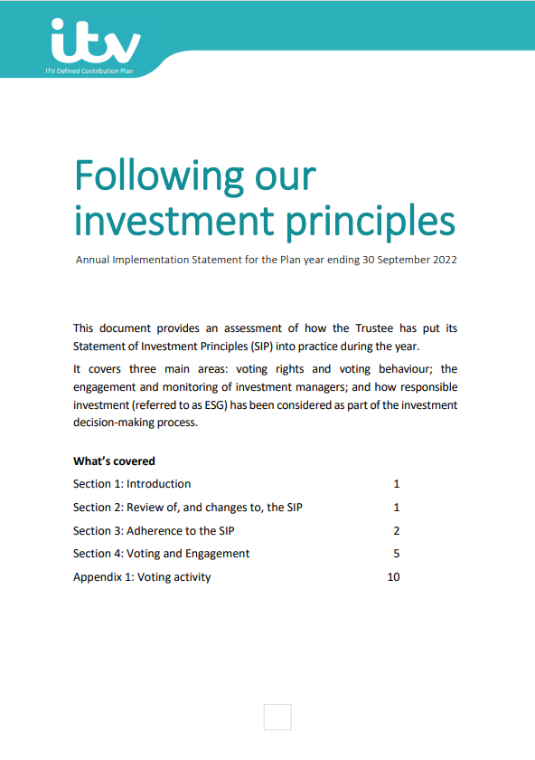 ITV DC Plan Implementation Statement 2022